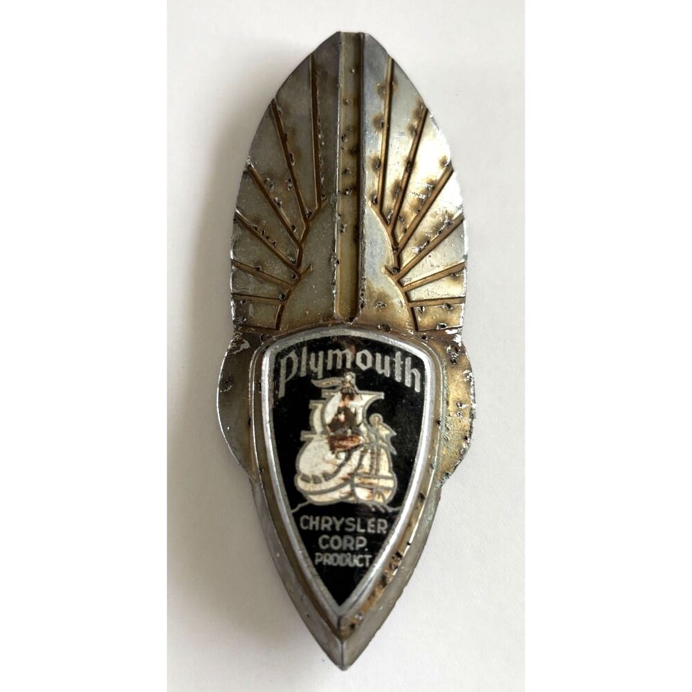 VTGPlymouth Emblem Badge Chrysler Corp Product Mayflower Ship Logo Antique Car